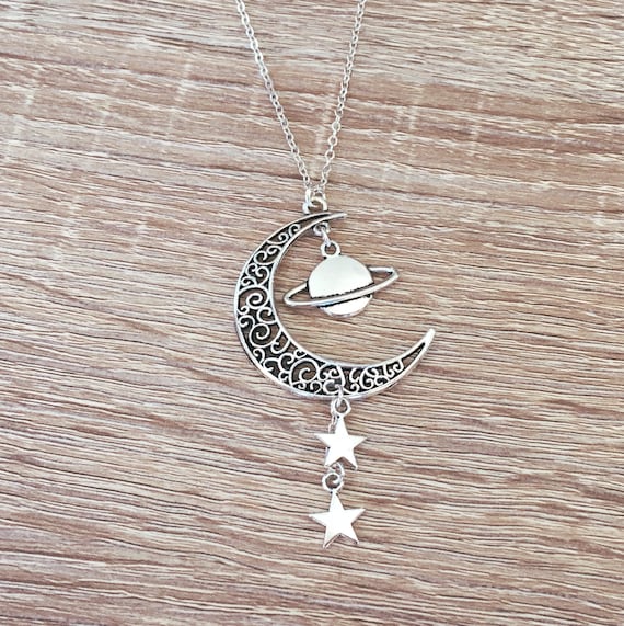 New 0.925 Sterling Silver Sun and Moon Charm Pendant Necklace