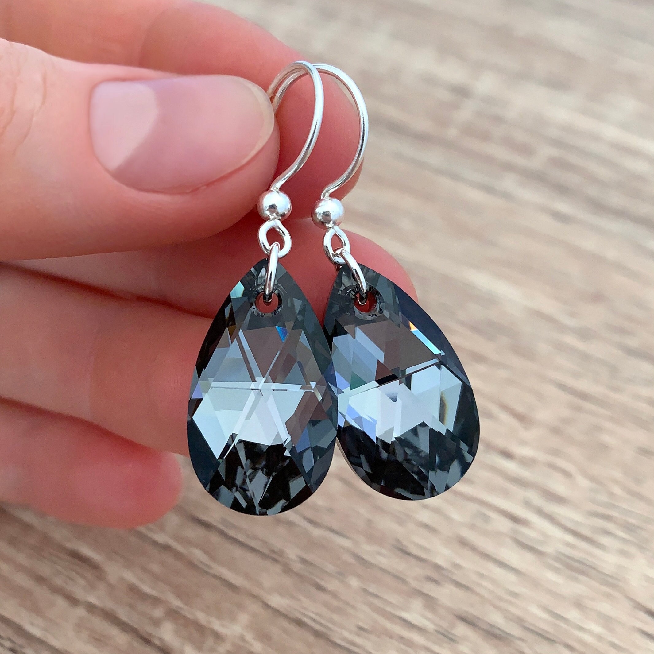 Crystal Leaf Earrings – Statement Grey