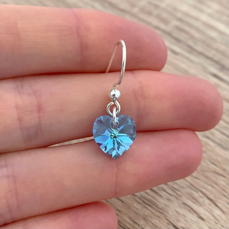 Crystal Aquamarine Earrings Dainty Sterling Silver Jewelry Mothers Day Gifts March Birthstone Jewelry Sky Blue Dangle Heart Drop Earrings image 9