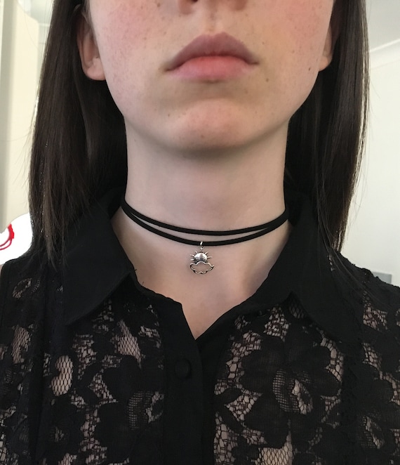 Black double choker necklace deals