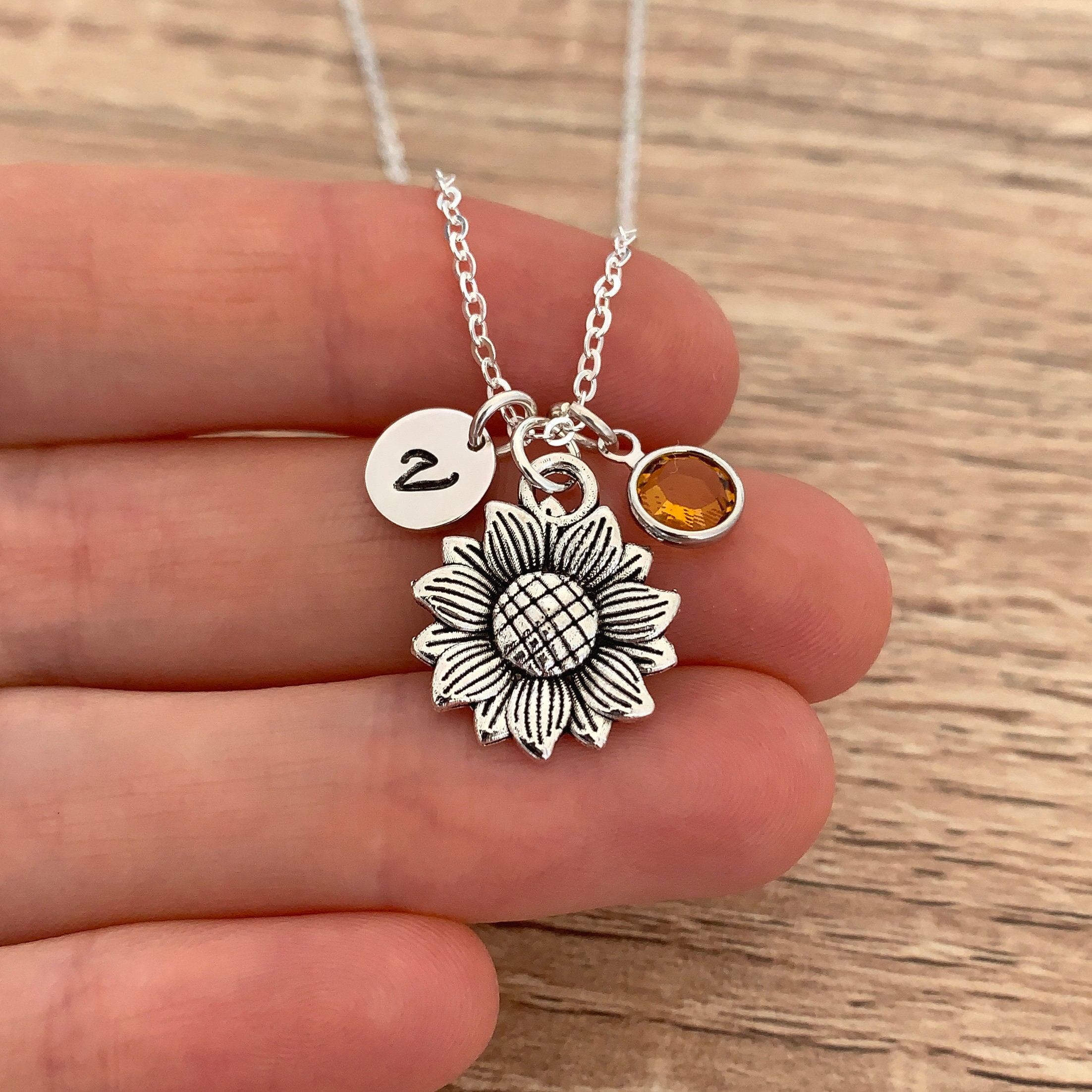 Sunflower necklace with initial deals