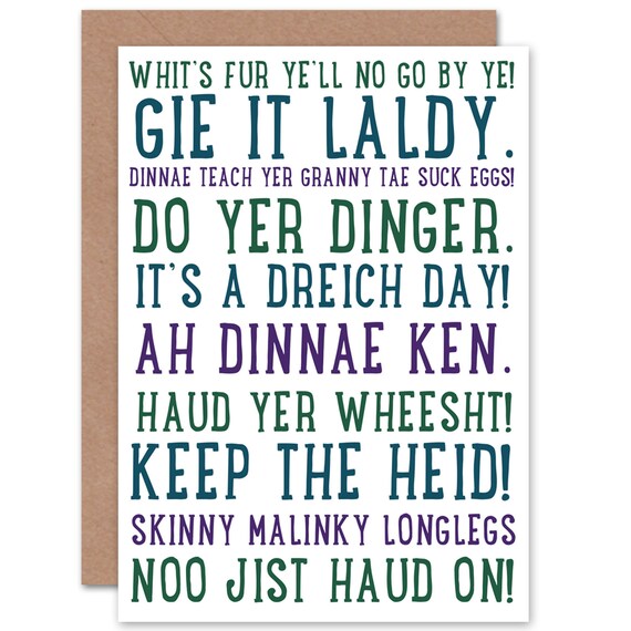 Scottish Card Scots Phrases Funny Sayings Scotland Blank Etsy