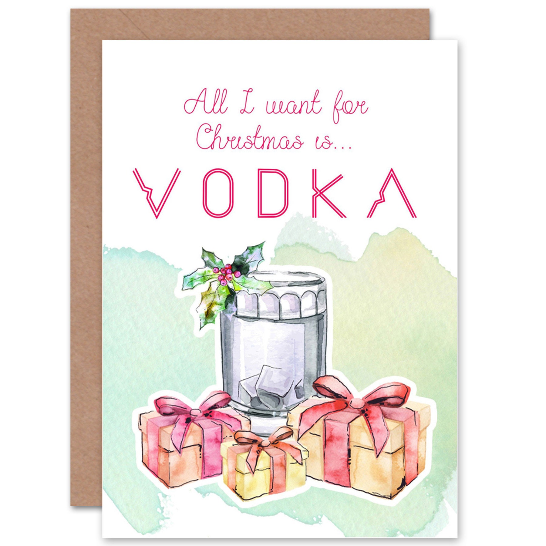 Funny Christmas Card Vodka Alcohol I Want Xmas Blank Card Etsy