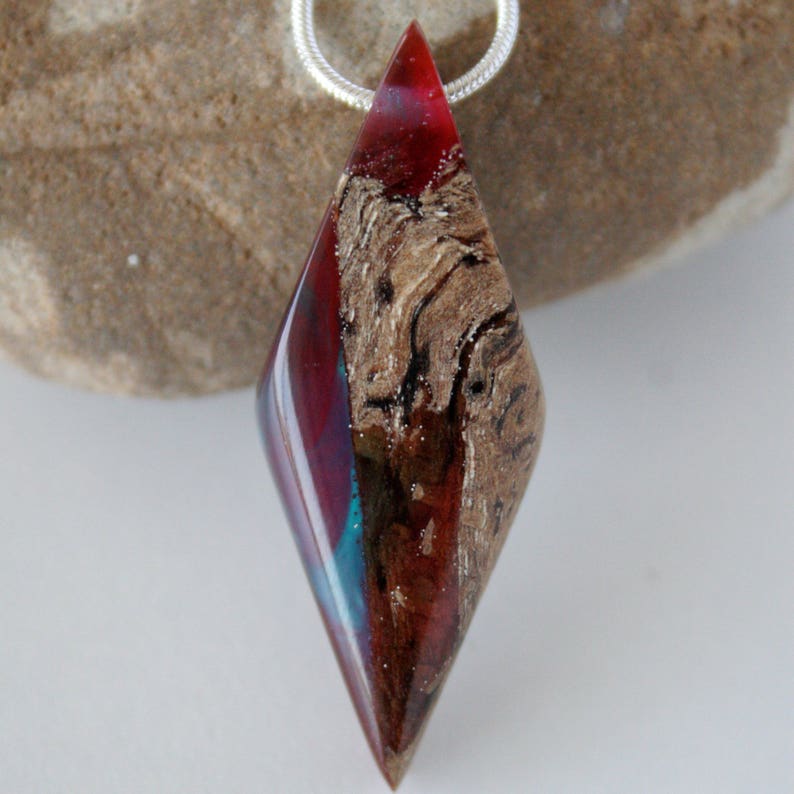 Wood & Resin Pendant Wood Resin Jewelry Diamond Shape Etsy