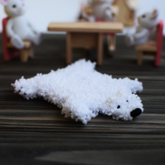 Items similar to Dollhouse miniature rug White fur rug Polar bear rug