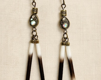 Dangle Earrings by Wildwood Quillworks | Rhinestone Porcupine Quill | Gift for Her