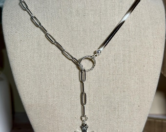 Silver Cross Pendant Necklace | Paperclip Chain Statement Jewelry | Gift for Her
