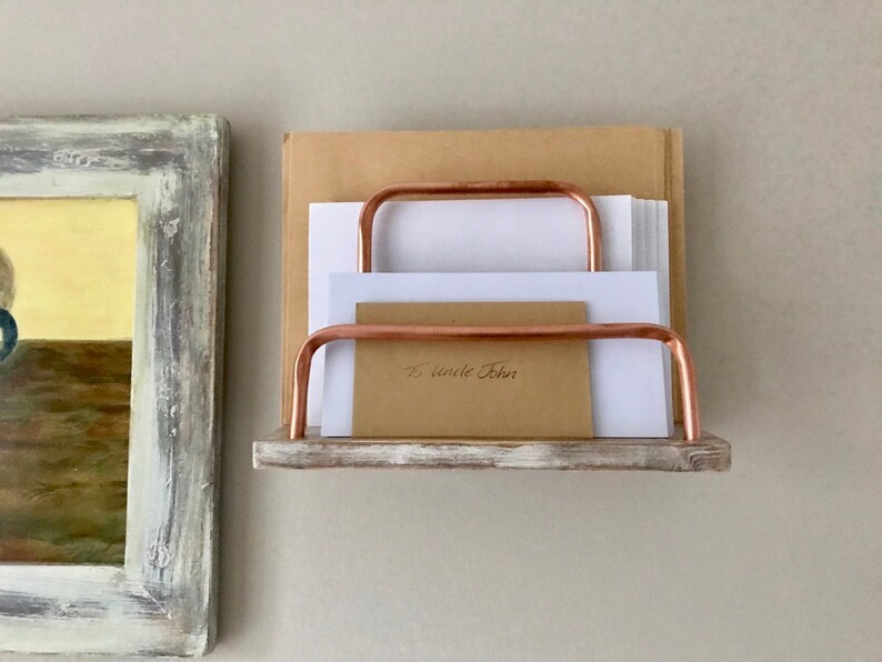 Letter Rack Mail Holder Desk Mineral Copper Timber Gift