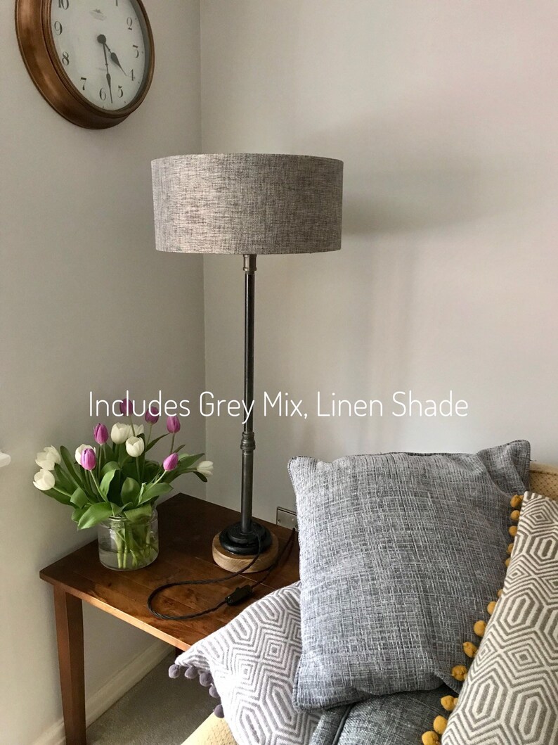 Table Lamp Tall Sleek Smart Lighting Iron Desk Modern Industrial Pewter Linen Fabric Shade