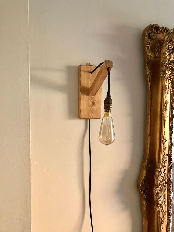 Plug In Wall Light Pine Wall Light Bedside Wall Light Etsy