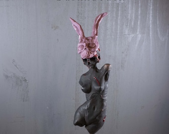 Donnie Darko Frank - Skull Head Lady on Meat Cube sculpture