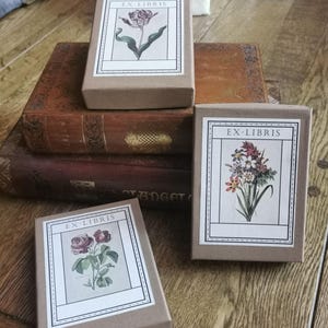 Set di 3 scatole di Ex Libris botanici (30 pezzi a scatola) stampa su carta ecrù, non autoadesiva, tulipano, rose, fiori, regalo bibliofili
