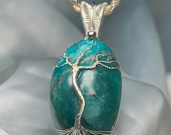 Tree of life wire wrapped turquoise pendant in 925 sterling silver