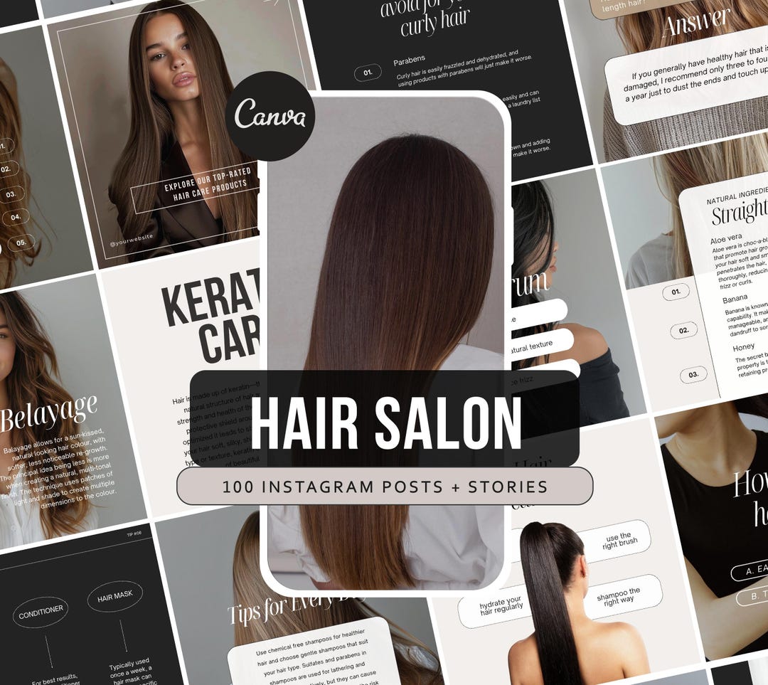 Hair Instagram Post Templates for Canva | Editable Social Media Kit for ...