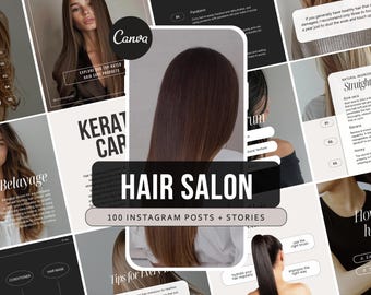 Hair Instagram Post Templates for Canva | Editable Social Media Kit for Hairstylists, Salons & Beauty Brands | Hair Content Bundle