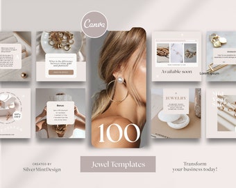 100 JEWELRY Branding INSTAGRAM Post TEMPLATE – Digital Download Jewelry Canva Bundle And Branding Kit