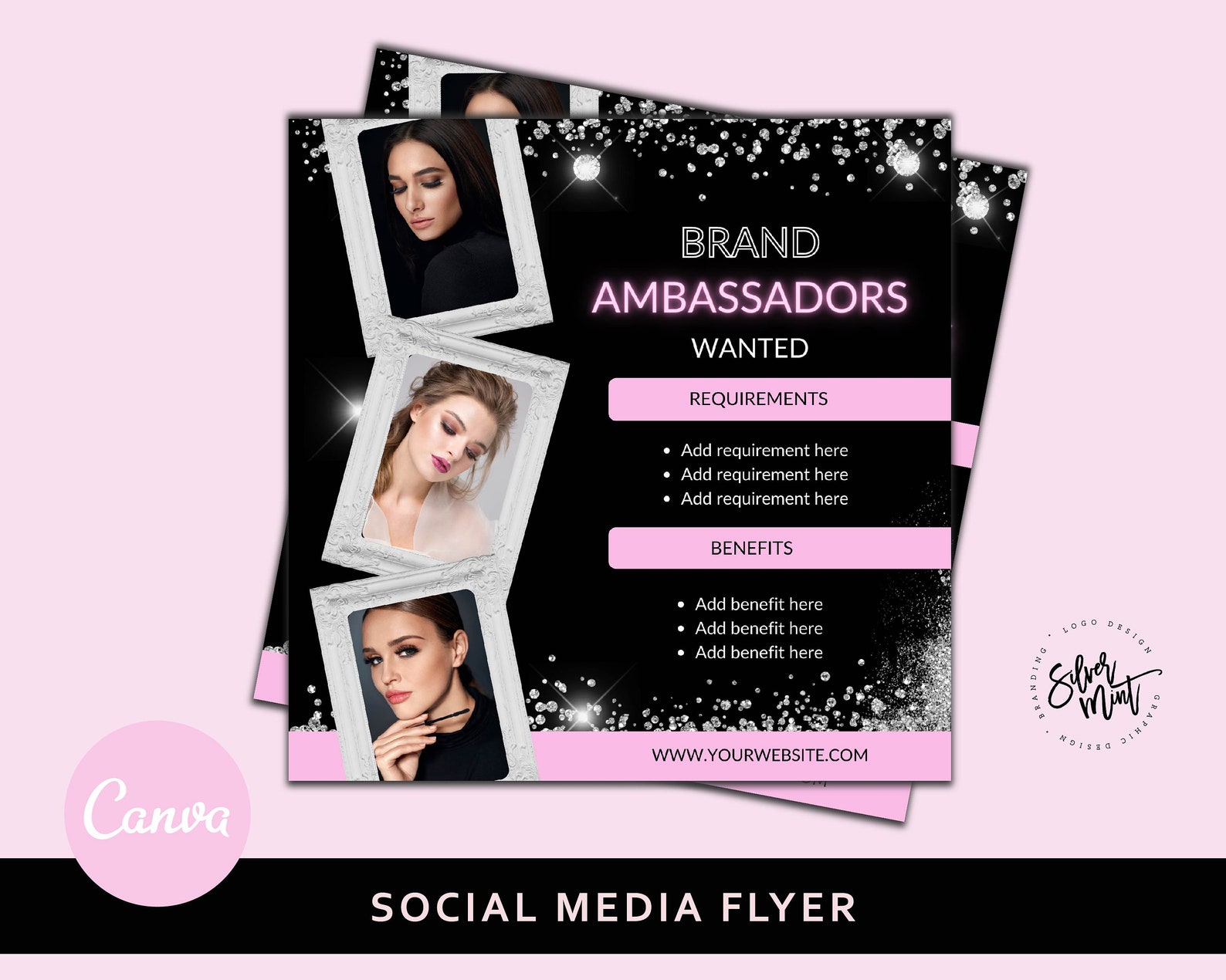 Brand Ambassador Flyer Hiring Template Canva Flyer Beauty Etsy