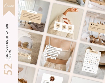 52 social promotion template, instagram reminder alert post, instagram canva notification post, feminine engagement booster canva posts