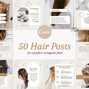 50 Hairdresser Posts, Beauty Salon posts, Hair Salon Instagram, Canva Template, Editable Instagram Post, Hair care Posts, Hair Stylist posts