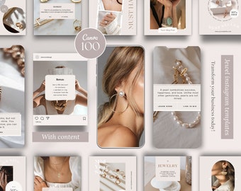 100 jewelry instagram templates for social media - Jewelry posts for Aesthetic Branding - Jewelry Business Template