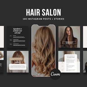 100 Hairstylist Salon Template | Hairdresser Instagram Templates | Hair Social Media Post | Hairdresser Canva |  Aesthetic Templates Canva