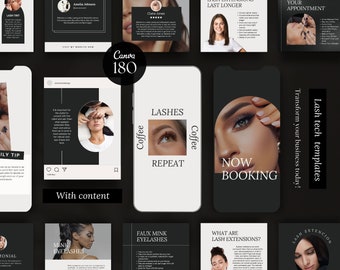 LASH TECH Instagram POST Bundle, Lash Extension Esthetician Marketing Content, Editable Canva Beauty Template For Makeup Artists