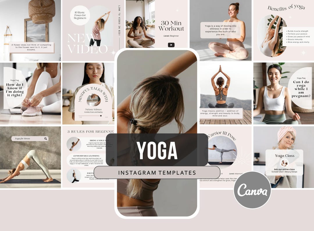 YOGA INSTAGRAM TEMPLATE Bundle, Meditation Wellness Ig Social Media ...