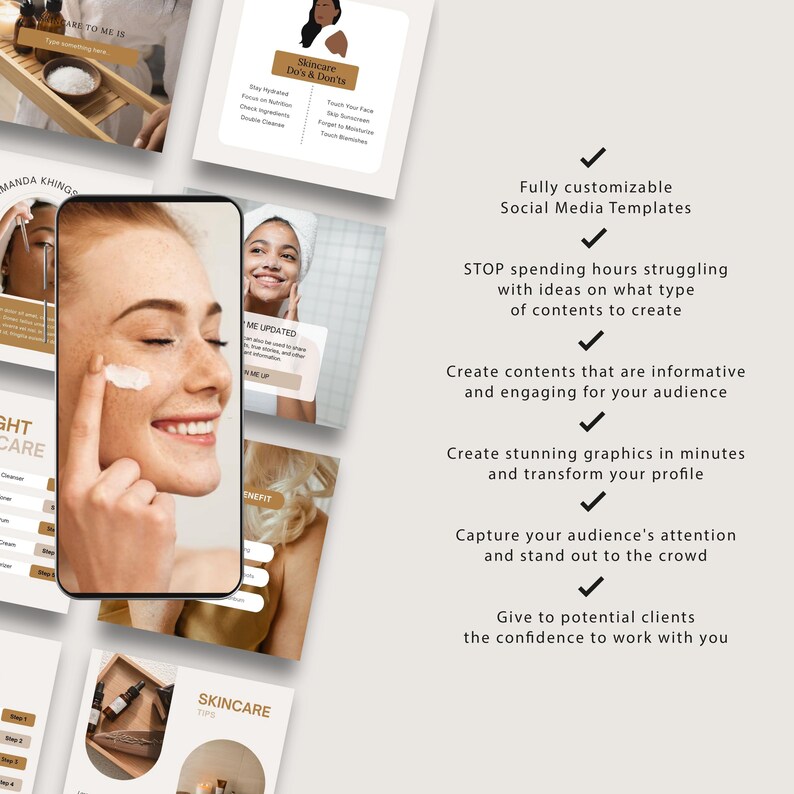 300 INSTAGRAM SKINCARE POST Bundle, Luxury Esthetician Ig Beauty Content, Editable Canva Template For Beauty Blogger, Influencers, Med Spas image 6