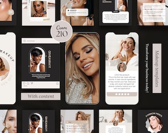 210 Makeup instagram template Makeup instagram post, beauty mua canva instagram template, skincare esthetician template posts, beauty bundle