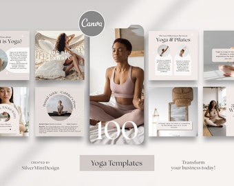 Wellness Social Media Posts Yoga Instagram feed Yoga meditation tips for yoga coaches template for ig canva bundle yoga and wellness