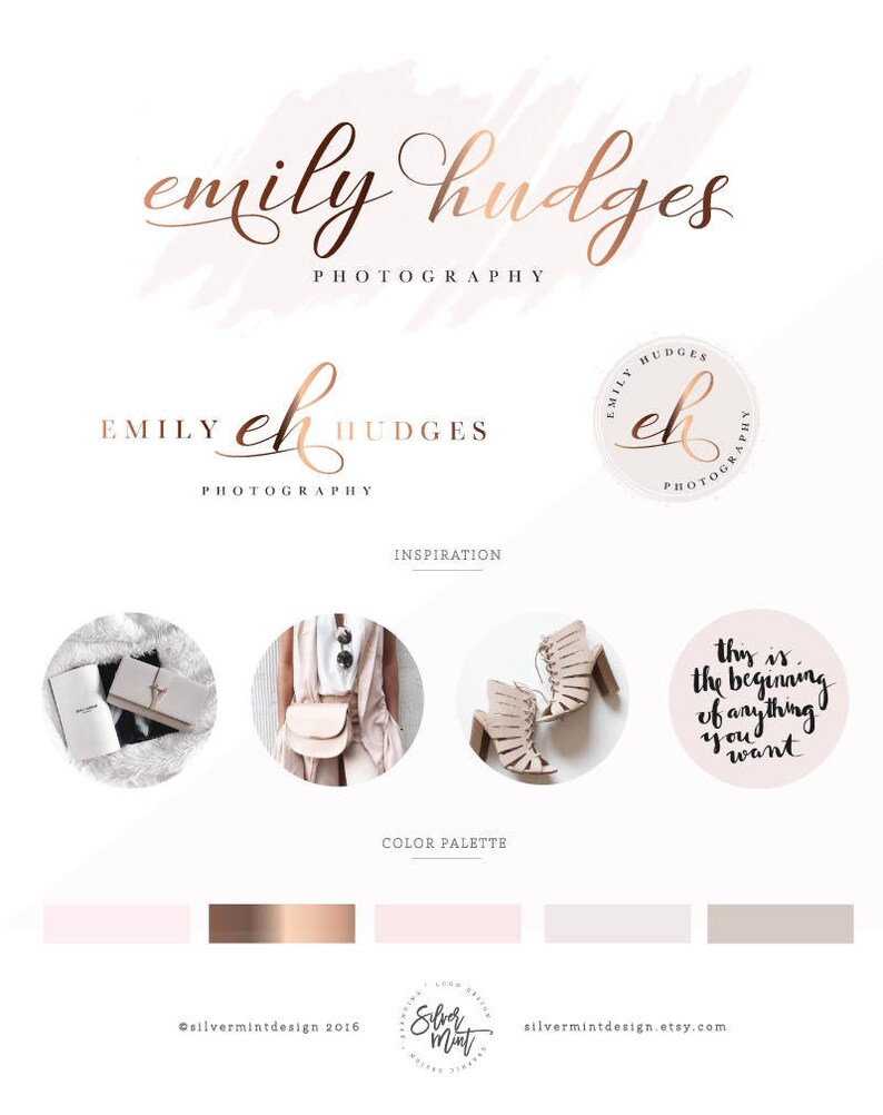 Logos & Branding kit Branding package Logo, Photo Package Watermark logo, Photography Rose gold logo, Premade business logo design image 1