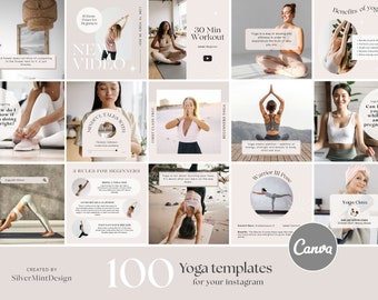 YOGA INSTAGRAM TEMPLATE Bundle, Meditation Wellness Ig Social Media Content, Customizable Canva Post For Yoga Enthusiasts, Fitness Coach