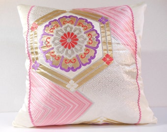 Japanese Silk Kimono Obi Pillow | 419 | decorative pillow | 18x18 |,accent pillows,throw pillows,sofa pillows,couch pillows,designer pillows
