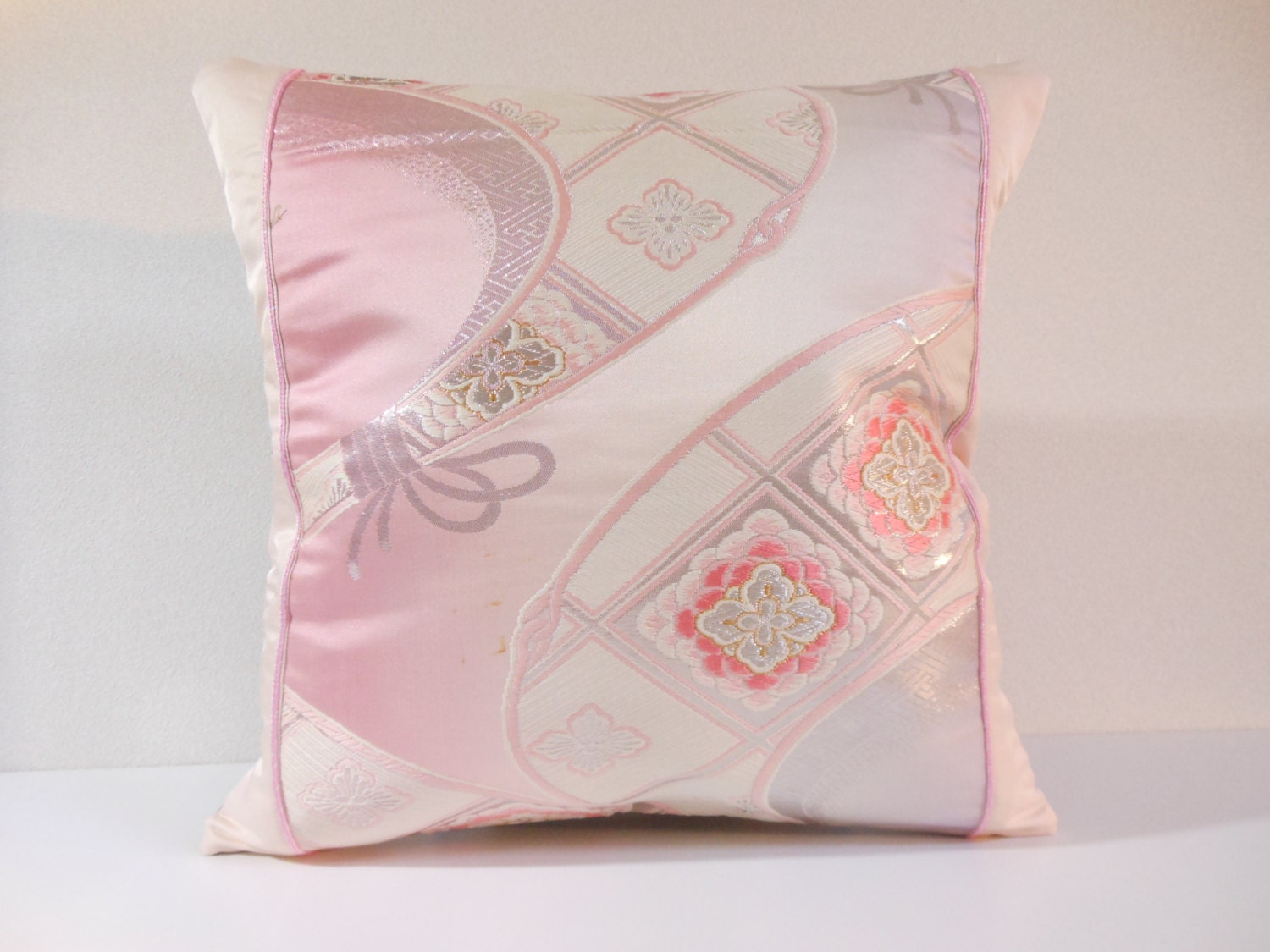 Japanese Silk Kimono Obi Pillow 306 decorative pillow 16x16 ,accent
