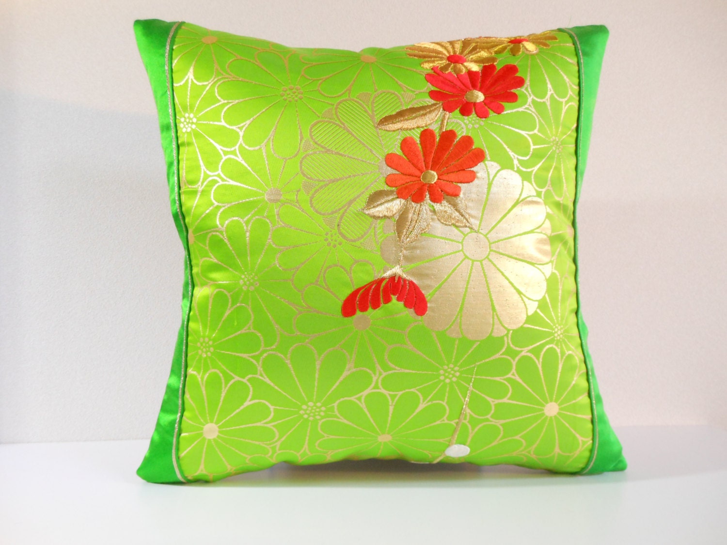 Japanese Silk Kimono Obi Pillow 435 Decorative Pillow 18x18 ,accent