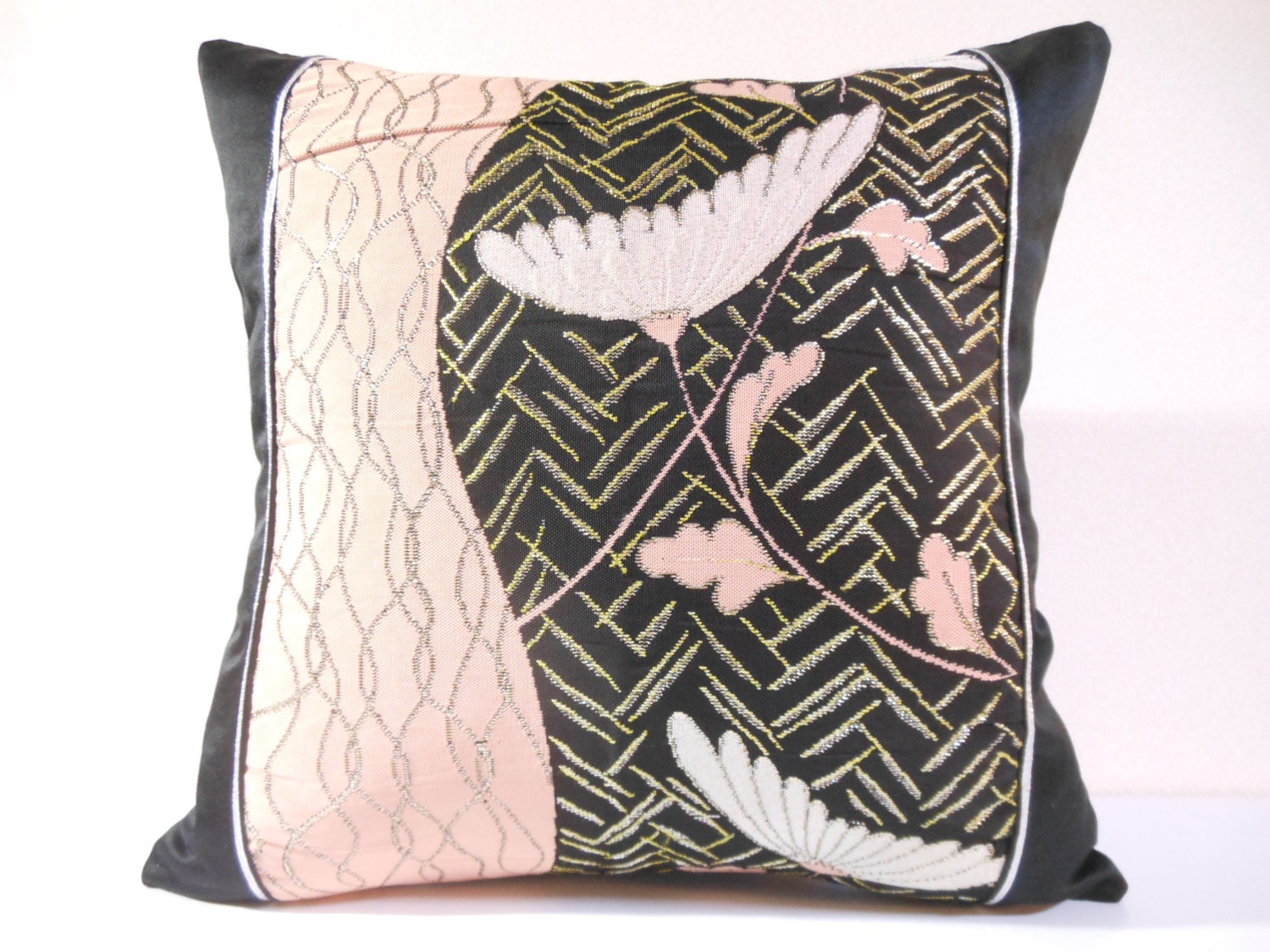 Japanese Silk Kimono Obi Pillow 521 Decorative Pillow 18x18 ,accent