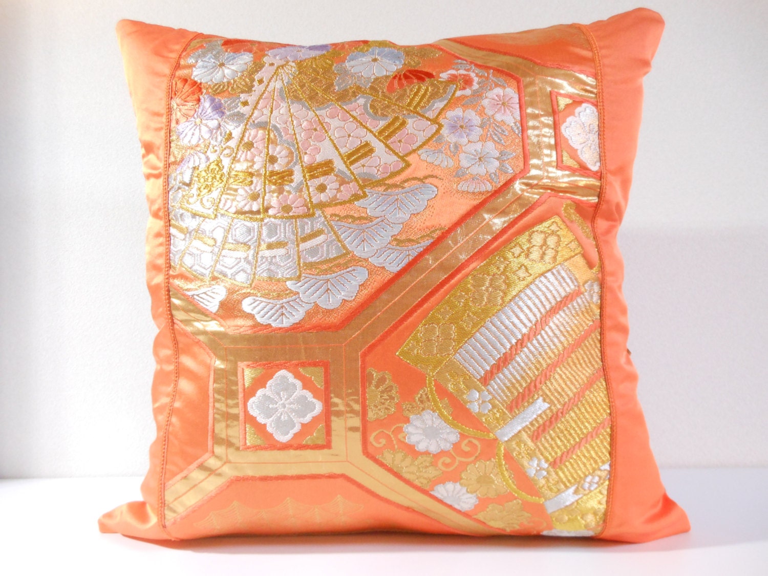 Japanese Silk Kimono Obi Pillow 430 Decorative Pillow 18x18 ,accent