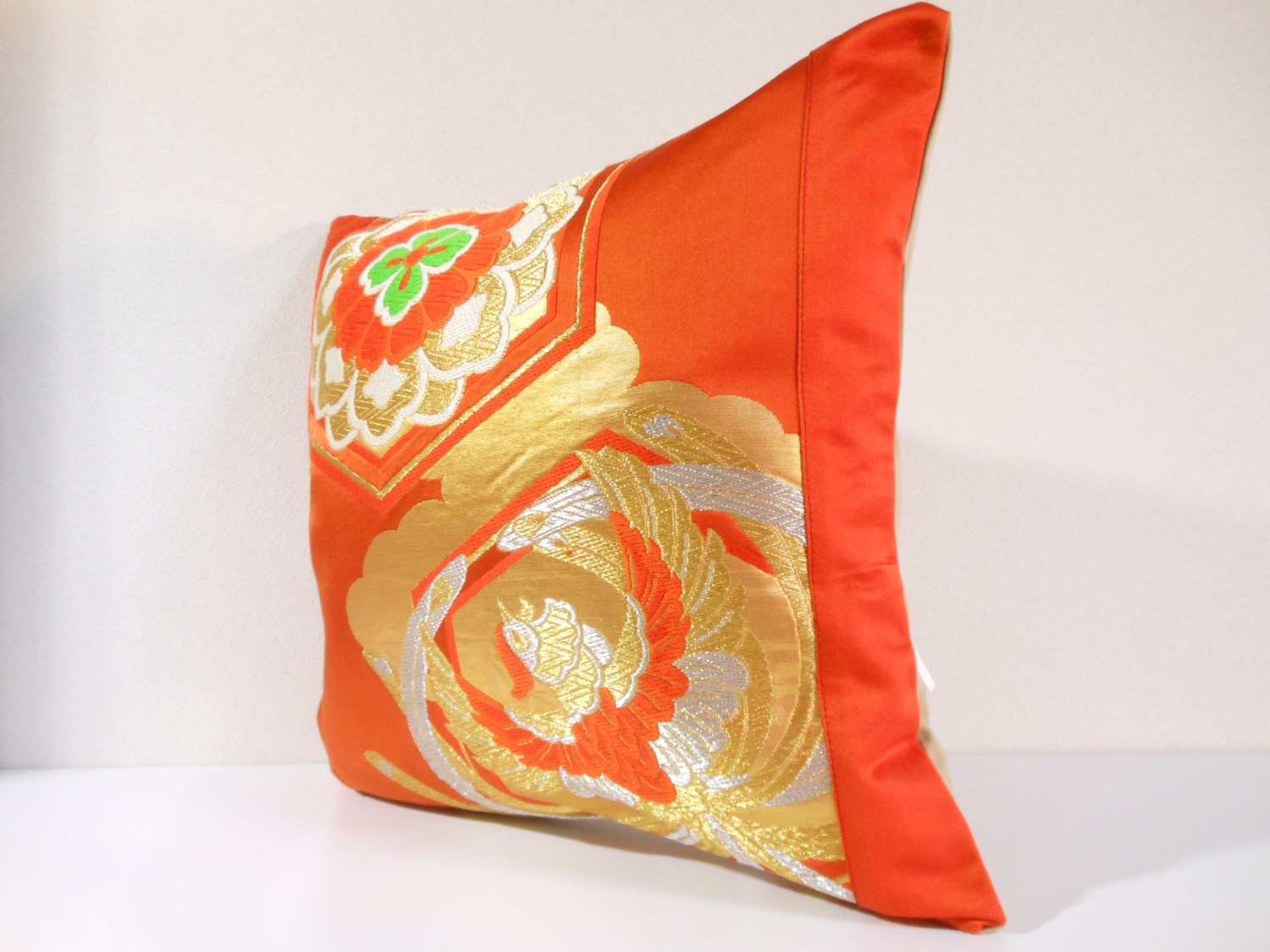 Japanese Silk Kimono Obi Pillow 464 decorative pillow 16x16 ,accent