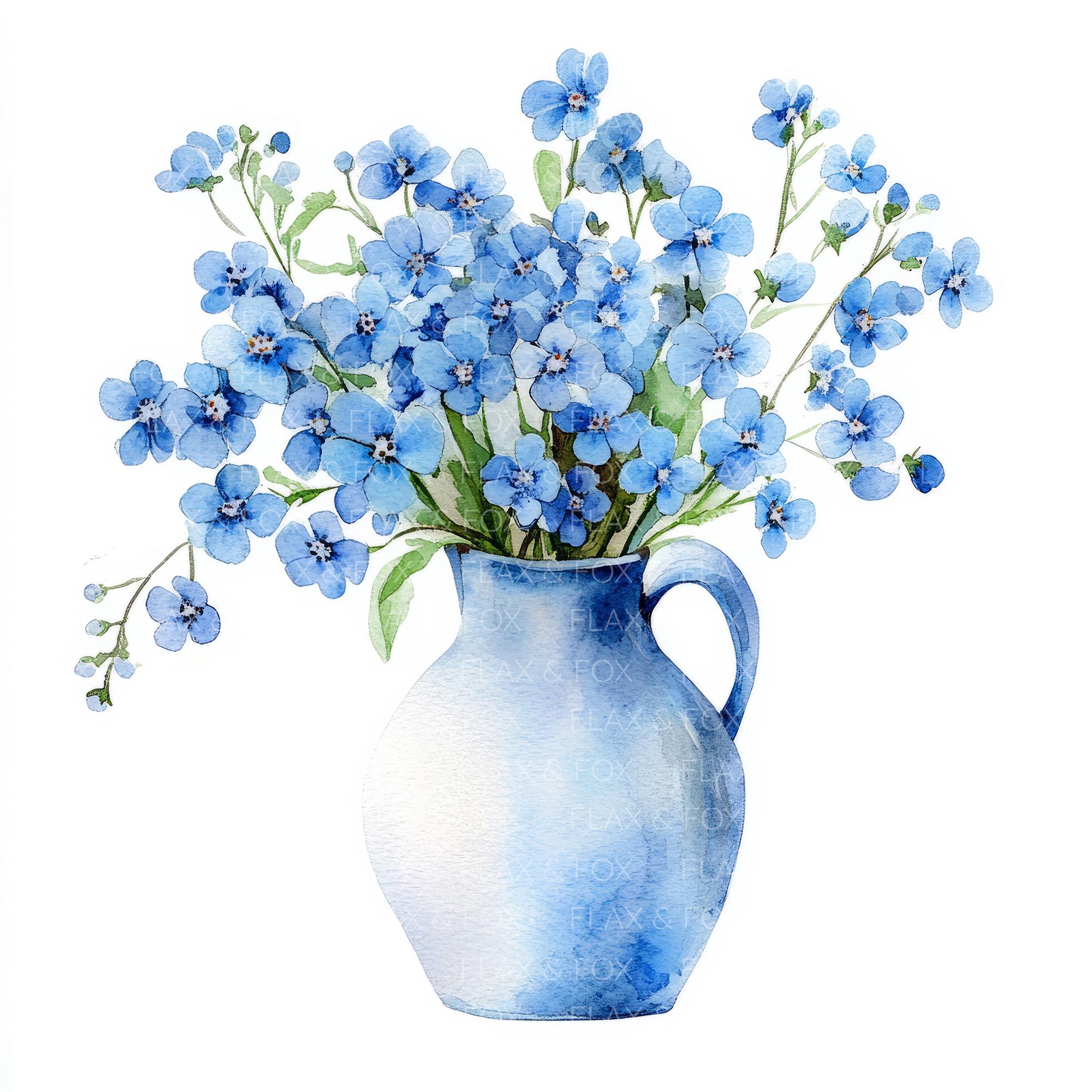 10 忘れな草の花瓶のクリップアート l 青い花 l JPG デジタル