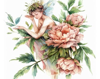 10 種類の花の妖精のクリップアート l 森の魔法の妖精 l JPG デジタル