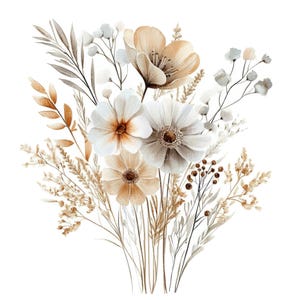 14 Beige Wildblumen Strauß Clipart l Boho Blumen l JPG Digital Download l Printable Aquarell Clipart l Junk Journal l Papiermodell