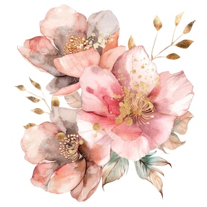 10 abstracte bloemen clipart l roze blos aquarel goudfolie bloemen l jpg digitale download l afdrukbare aquarel clipart