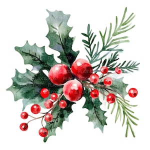 10 cliparts de décoration de Noël l Holly de Noël à feuilles persistantes l Téléchargement numérique JPG l Clipart aquarelle imprimable l Junk Journal l artisanat en papier