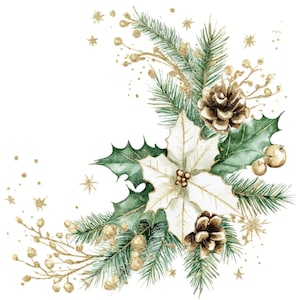 10 Clipart décoration de Noël or l ornement de Noël à feuilles persistantes l téléchargement numérique JPG l Clipart aquarelle imprimable l journal indésirable l créations artisanales en papier