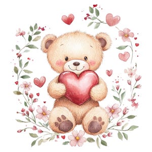 10 teddybeer hart clipart l Valentijnsdag kaart decor l JPG digitale download l afdrukbare aquarel clipart l ongewenste dagboek l Paper Craft