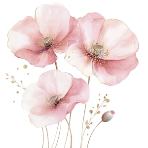 18 Abstrakte Blumen Clipart l Pink Blush Mohn Aquarell Goldfolie Floral l JPG Digital Download l Printable Aquarell Clipart