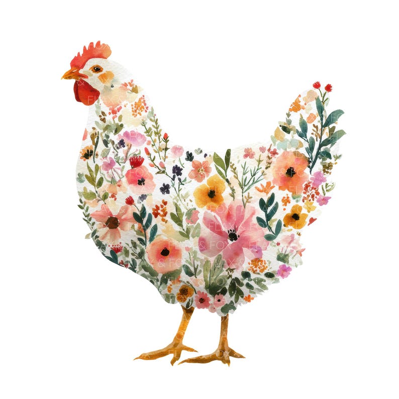 18 Floral Chicken Clipart L Farm Animal L JPG Digital Download L ...