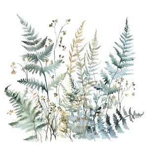 12 Clipart fougère forestière pastel l Feuilles de champ l Téléchargement numérique JPG l Clipart aquarelle imprimable l Journal indésirable l Créations artisanales en papier
