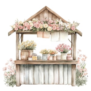 20 bloemenkraampjes clipart l Lentebloemenmarkt l JPG digitale download l Afdrukbare aquarel clipart l Junk Journal l Paper Craft