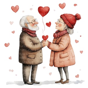 10 Casal de Idosos Amor Clipart l Cartão de Dia dos Namorados l Coração l Download Digital JPG l Aquarela para Imprimir l Diário de Lixo l Artesanato em Papel